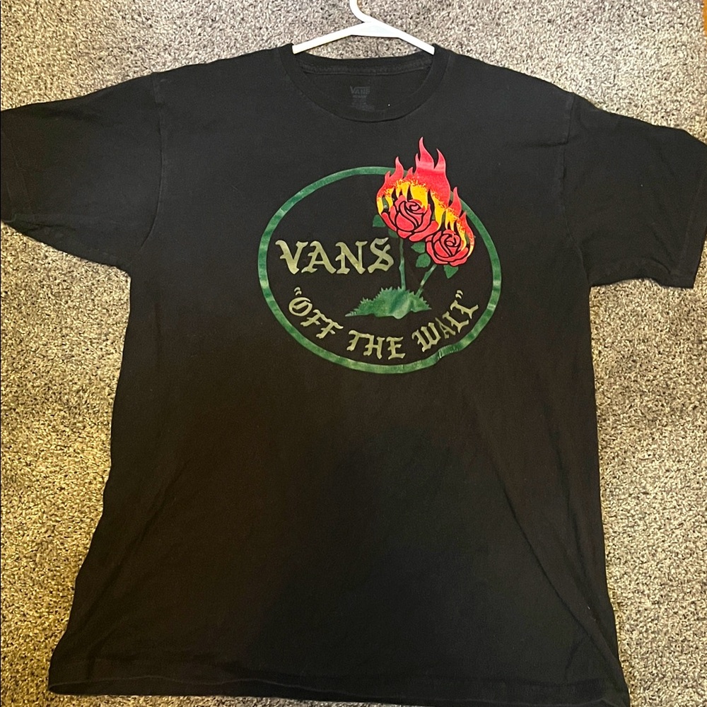 Vans Black Tee with Flaming Rose Graphic